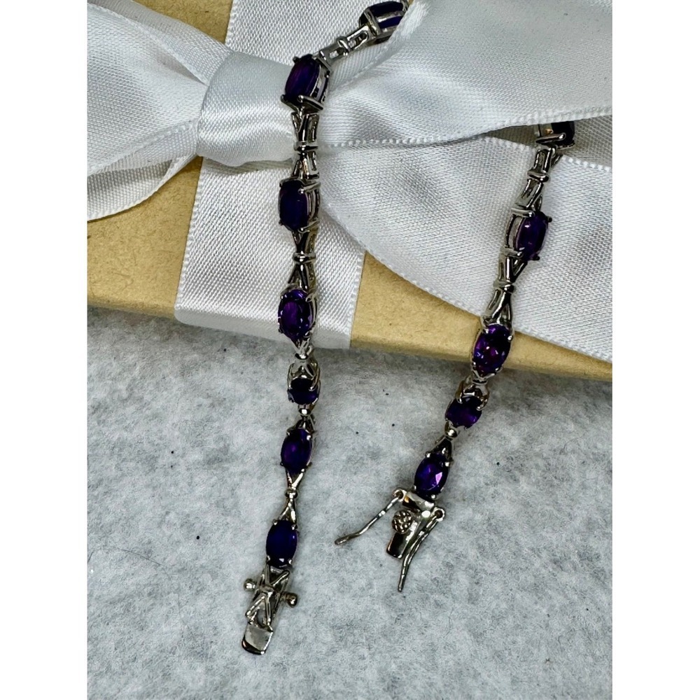 Sterling Silver  Oval Amethyst Tennis Bracelet